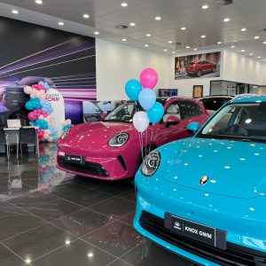 Arch Media Wall and Helium Balloons